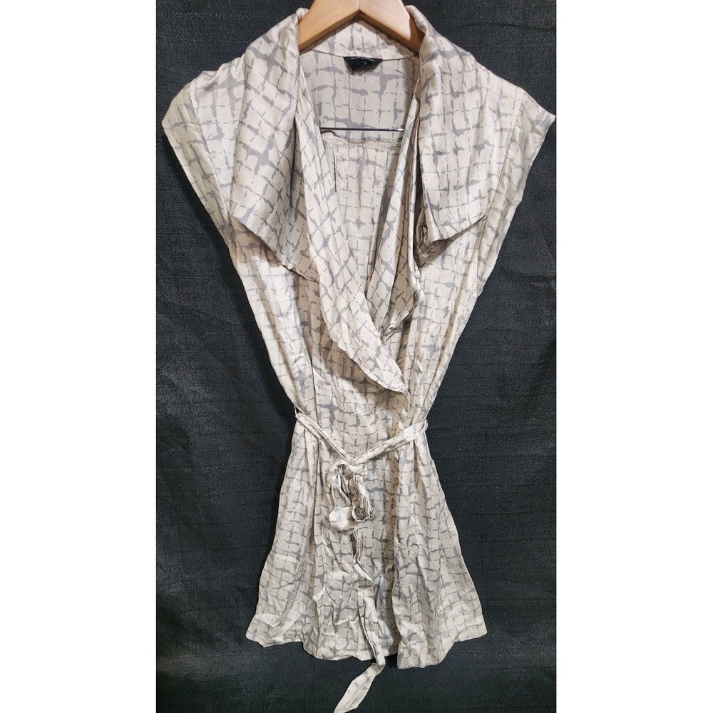 Club Monaco Sz 8 Silk Faux Wrap Collared Printed Belted Dress Button Midi